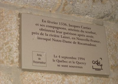 Commemorative plaque in the shrine of Notre-Dame-de-Rocamadour, France