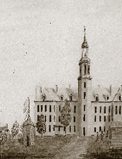 Seminary of St-Hyacinthe in the 19e century, which was located on the actual site of the cathedral