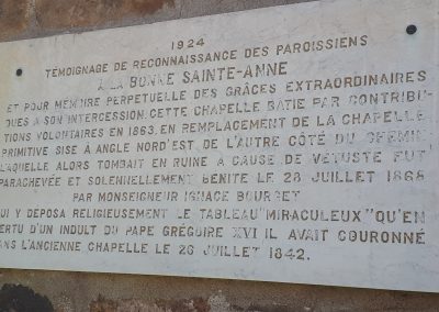 Historic plaque in the little shrine of Saint Anne in Varennes